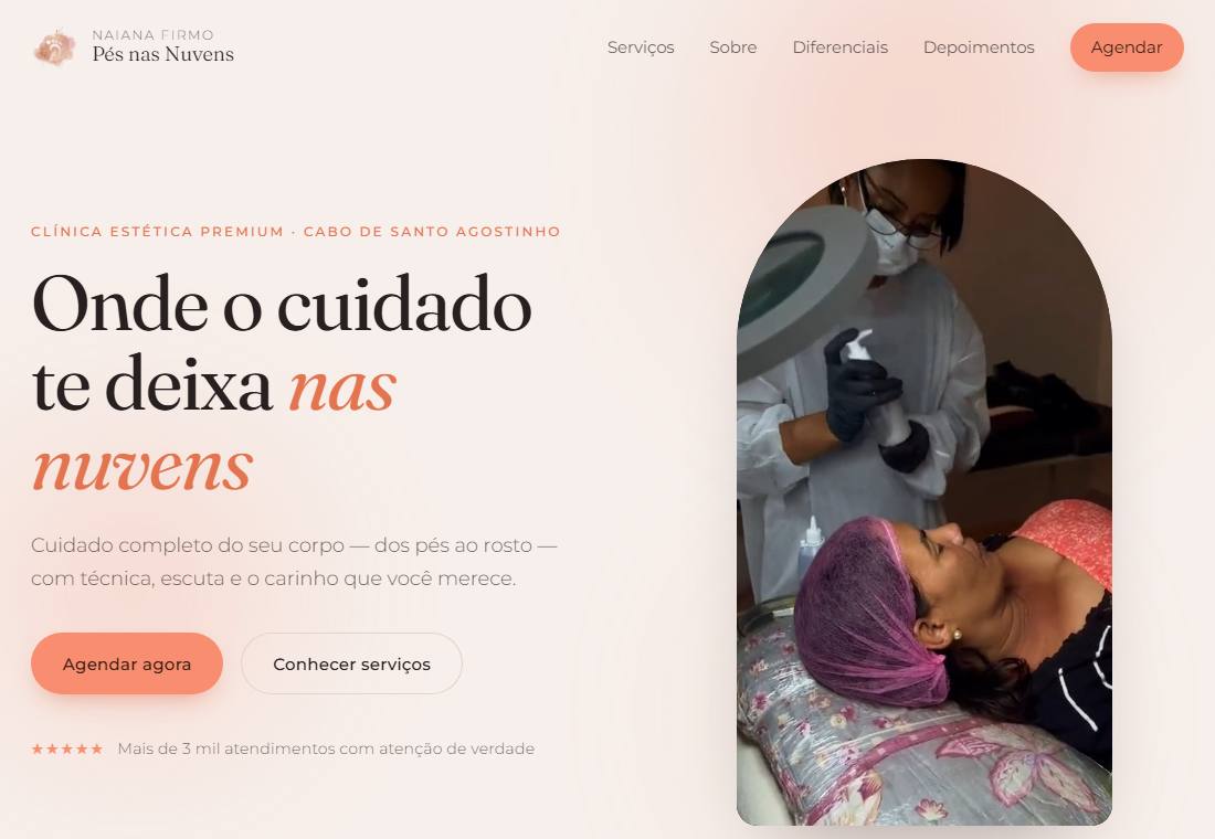 Site da clínica Pés nas Nuvens, feito pela Fractal